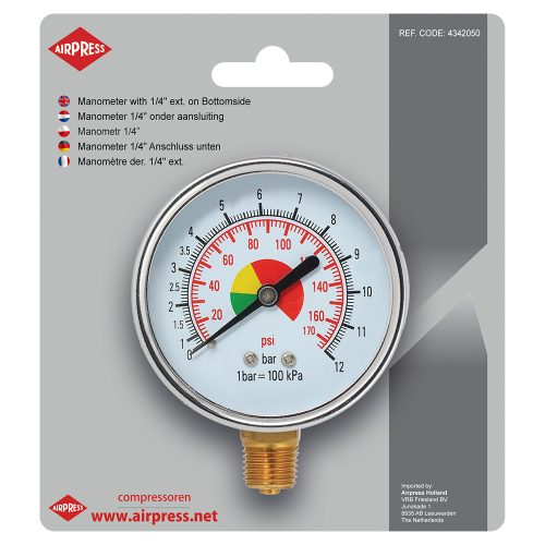 Nyomásmérő 1/4 "alsó csatlakozás, AIRPRESS