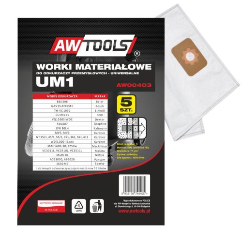 Ipari UM1 porszívózsák 5 darab, AWTOOLS
