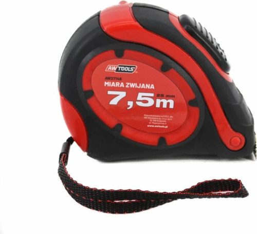 Mérőszalag 2 stoppos, piros-fekete, 7,5m ABS TPR, AWTOOLS