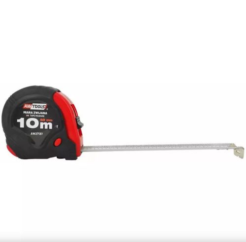 Mérőszalag 2 stoppos, piros-fekete 10m ABS TPR, AWTOOLS