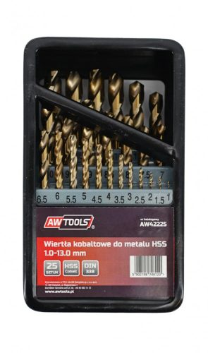 HSS-Co fémfúrószár 25 db-os szett 1 - 13 mm, AWTOOLS