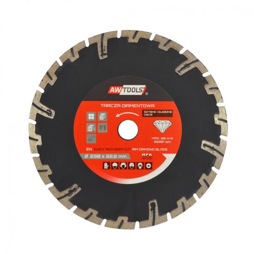 Szegmentált gyémánt vágókorong 230 x 22,2 mm, AWTOOLS