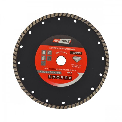 Turbo gyémánt vágókorong 230 x 22,2 mm, AWTOOLS