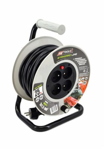 FÉM KÁBELDOBOS HOSSZABBÍTÓ, FEKETE, 50 M, 3x1,5 MM, 16A, 3680 W, AWTOOLS