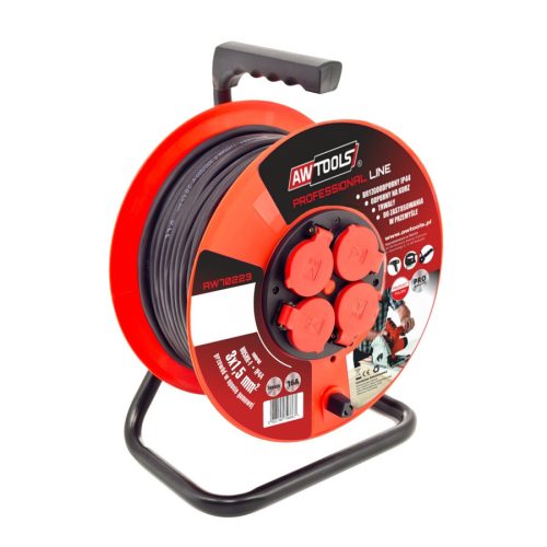 KÁBELDOBOS HOSSZABBÍTÓ, FEKETE (NARANCS), PROFESSIONAL, 40 M 3x1,5 MM, 16A / 3680W / IP44, AWTOOLS