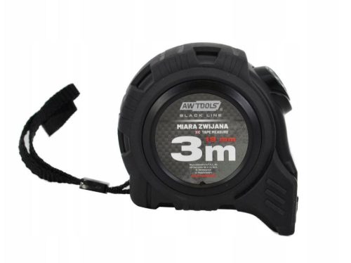 Mágneses mérőszalag, 1 autostop, ABS 3m/ 19mm, AWTOOLS BLACK LINE